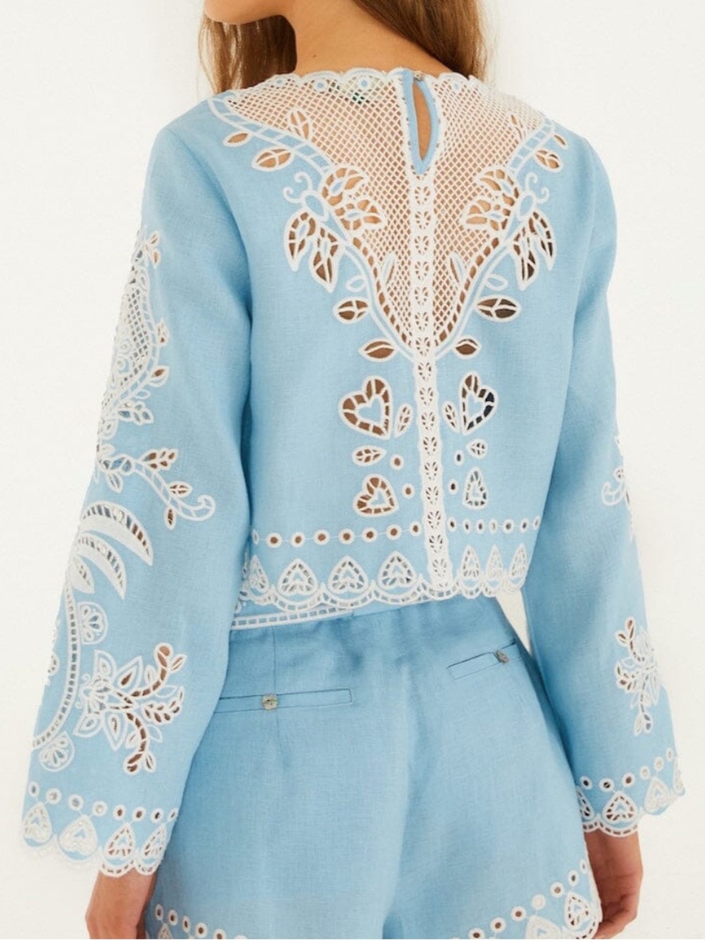 Farm Rio Light Blue Romantic Richelieu Blouse - Picture 3 of 12